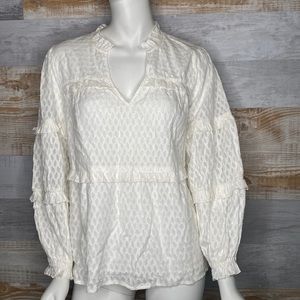 Anthropologie Mauve white peasant top size S white